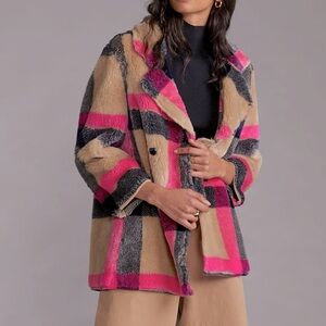 Anthropology Villagalo fake fur plaid coat